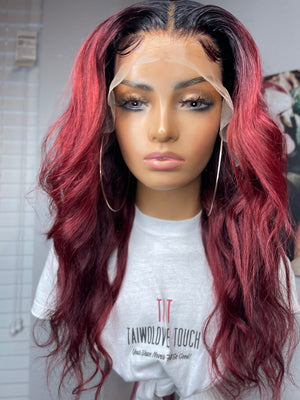 Burgundy 13x4 Lace Frontal Hair Unit - TaiwoLove Touch