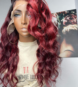 Burgundy 13x4 Lace Frontal Hair Unit - TaiwoLove Touch