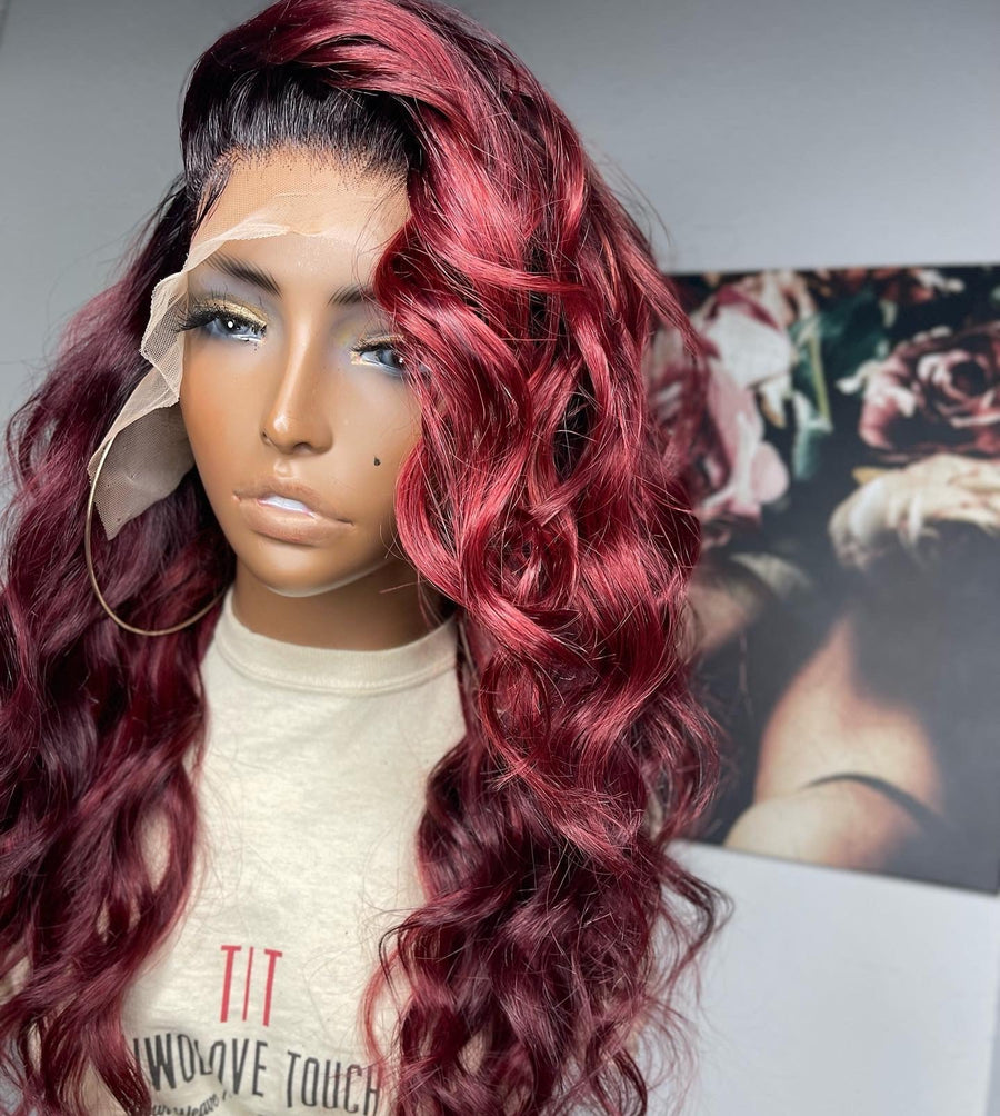 Burgundy 13x4 Lace Frontal Hair Unit - TaiwoLove Touch