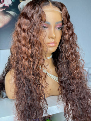 Custom Coloured Water Wave Hair 5x5 Lace Closure Unit