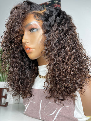 Custom Highlighted Soft Brown Curly Hair Lace Closure Unit