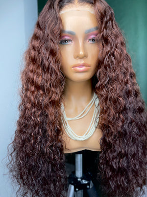 Custom Coloured Water Wave Hair 5x5 Lace Closure Unit