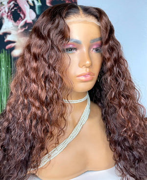 Custom Coloured Water Wave Hair 5x5 Lace Closure Unit