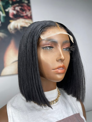 Jet Black Straight Hair 4x4 Lace Closure Bob unit